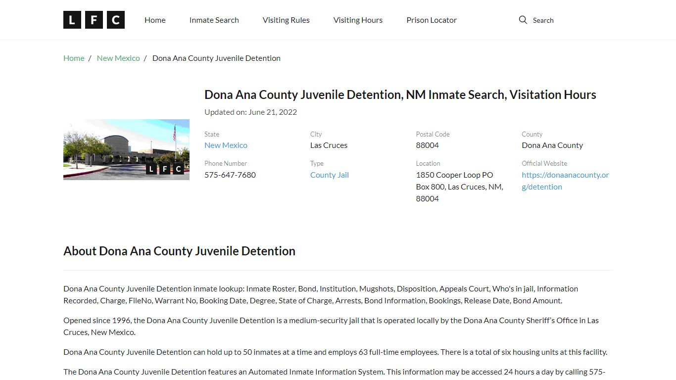 Dona Ana County Juvenile Detention, NM Inmate Search ...